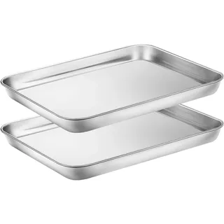Wildone Baking Sheet Set of 2, Edelstahl Ofenblech Kuchenblech, Größe 25.4 x 20.3 x 2.5 CM, Ungiftig &Gesund, Leicht zu Reinigen&Spülmaschinenfest