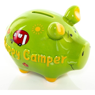 Logbuch-Verlag Sparschwein Camper Keramik Spardose Campingurlaub Reisekasse Geschenk Weihnachten Geburtstag 12,5 cm grün