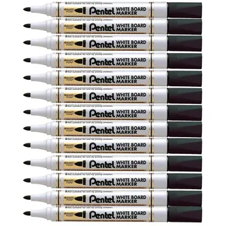 Pentel 4,2 mm Whiteboard Marker, mit Rundspitze, Schwarz, 12 Stifte)