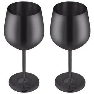FUNSUEI 2er Set Edelstahl Weingläser Schwarz, 500ml Weinbecher Edelstahl, Rotweinglas Camping Weingläser Unzerbrechlich Cocktailgläser für Partys Outdoor-Events Reisen Pool