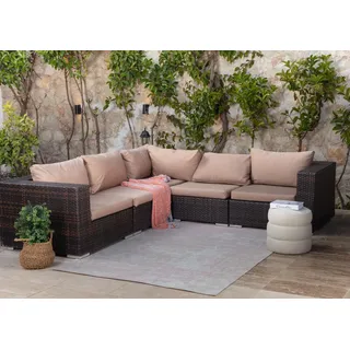 Livabliss Cali Outdoor wetterfest - In und Outdoor für Balkon 160x213 cm, Terrasse, Garten, Küche - e Boho Style für draußen - Hellbeige, Elfenbein, Lila