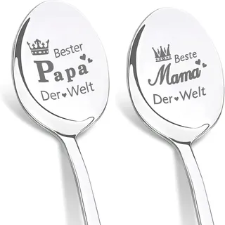Maqhpu Ostergeschenke Erwachsene, Geschenke für Mama Papa, 2 Stücke Kaffeelöffel Gravur - Beste Mama Papa Der Welt, Papa Mama Geschenke, Geburtstagsgeschenk, Vatertagsgeschenk
