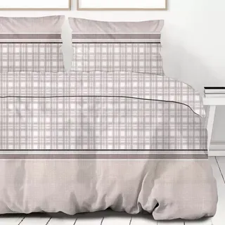 Bettwäsche, 100% Baumwolle, hohe Qualität 200x220 Bawaria Beige kariert - Beige