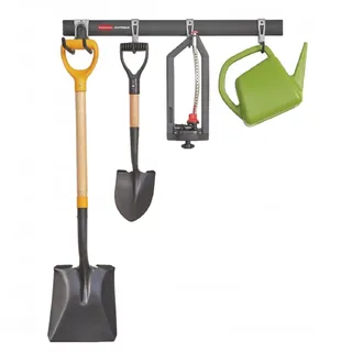 Rubbermaid FastTrack Garagenaufbewahrungshaken, 5 Stück, All-in-One Schienenhaken-Set und Werkzeug-Organizer, strapazierfähig für Wand/Schuppen/Garten, schwarz