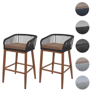 Mendler 2er-Set Rope-Barhocker HWC-O22, Outdoor Sitzpolster Seilgeflecht Metall Holz-Optik ~ anthrazit, Kissen taupe