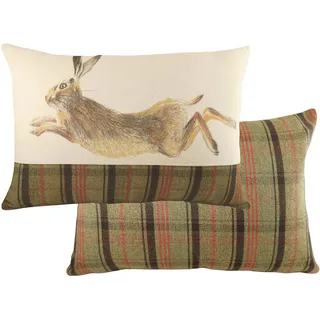 Evans Lichfield Hunter Kissen Springender Hase, Federfüllung, Mehrfarbig, 40 x 60cm