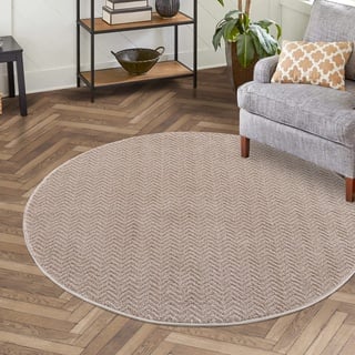 carpet city Teppich Einfarbig Beige Wohnzimmer - Rund 160x160 cm - Hochtief-Chevron-Muster, 3D-Effekt - Kurzflor Teppiche Modern - Deko Home&Living