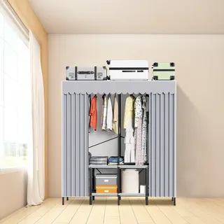 Bettizia Stoffschrank Kleiderschrank mit Kleiderstange faltbarer Textil mit hängende Stange schnell - 158 x170 x 48 cm - Grau