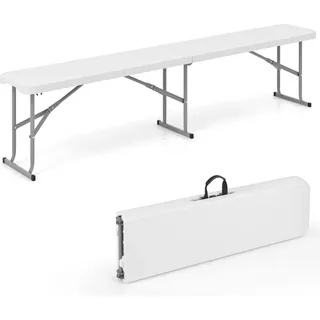 COSTWAY Bierbank klappbar 182x27,5x43cm, Klappbank Bierzeltbank mit Tragegriff, Campingbank Gartenbank Sitzbank bis 300kg belastbar Weiß - Weiß
