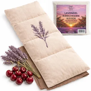 Kirschkernkissen mit Lavendel groß – Mikrowellengeeignetes Wärmekissen gegen Verspannungen in Nacken, Schultern und Rücken – natürliche Kirschkerne - getrockneter Lavendel– 20x50 cm