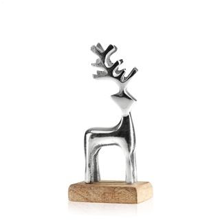 com-four® Metall-Rentier auf Holzsockel, dekorative Rentier-Figur aus Metall, Hirsch-Statue als hochwertige Weihnachtsdekoration oder Geschenk für Jäger (silberfarben - Elch)