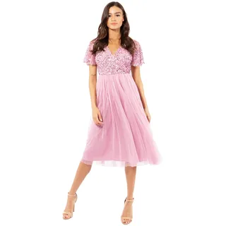 Maya Deluxe Women's Midi Abendkleid Elegant für Hochzeit V-Ausschnitt mit Pailletten, Pink, 38