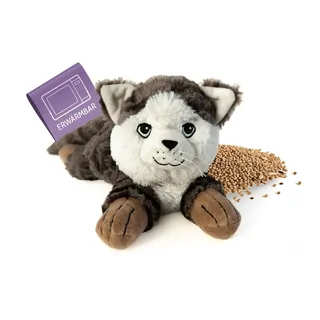 Habibi Plush Wärmekissen/Stofftier f. Kinder und Erwachsene – 1871 Katze getigert mit Hirsefüllung, Wärmekuscheltier zum Erwärmen in der Mikrowelle/Backofen, ideal auch für Babys