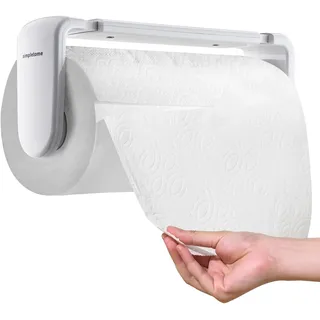 simpletome Küchenrollenhalter Unter Dem Schrank Oder Wandhalterung Einhandbedienung Spannarm (Weiß, für 18-23cm/7-9inches Rolle)