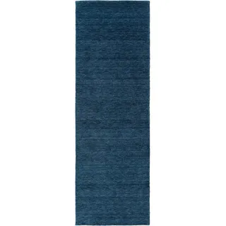 Kunstloft Wollteppich Jamal Blau 80x300 cm , Textil , Rechteckig , 80x1 cm , Gots , pflegeleicht , Teppiche und Böden, Teppiche, Schafwollteppiche