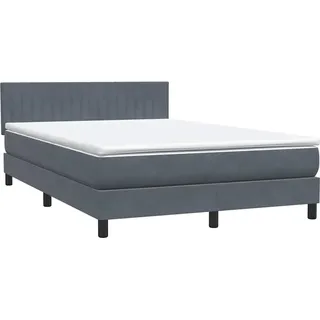 vidaXL Boxspringbett mit Matratze Dunkelgrau 140x220 cm Samt - Grau
