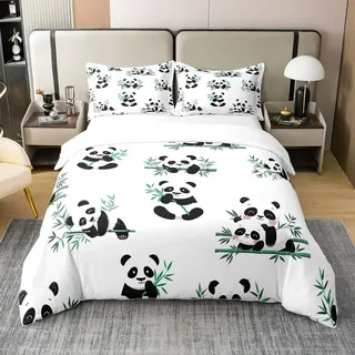 Netter Panda 100% Natürliche Baumwolle Bettwäsche Set Kawaii Cartoon Panda Bett Set für Jungen Mädchen Schöne Panda Druck Bettbezug Wilde Tier Thema Bettwäsche Abdeckung Dekor Die Ganze Saison 135x200