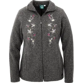 Wolljacke Modell 323901 mit Reißverschluss und bunten Blüten Applikation Natur - Grau