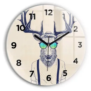 Wallfluent Wanduhr – Stilles Quarzuhrwerk - Uhr Dekoration Wohnzimmer Schlafzimmer Küche - Zifferblatt - schwarze Zeiger - 30 cm - Abstrakte Hirsche - Beige