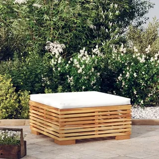 The Living Store Gartenhocker mit Creme Kissen Massivholz Teak - Creme