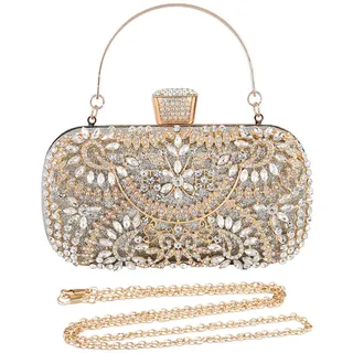 CORIOS Abendtasche Damen Diamant Clutch Bag Kette Shiny Strass Handtasche Klein Tasche Schultertasche Elegante Umhängetasche für Hochzeit Abschlussball Bankett-Party Silber
