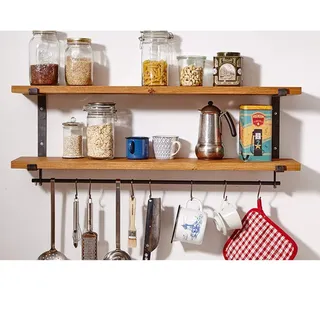 WYFZT Küche Schwimmwandregale mit Haken, Holz Rustic Regale for die Wand, Hauptspeicherorganisator Regal, Wandregal for Küchengeräte Display Bild Ledge Shelf (Size : 60×20×40cm)