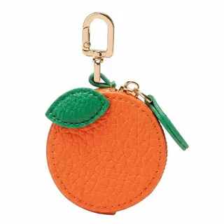Obst-Taschenanhänger Leder: Mini-Reißverschluss-Münzbeutel Bag Charm. Zitronen- & Orangen-Mini-Tasche – süßes Frauengeschenk, ideal für Damen an Handtasche, Rucksack, Geldbörse (Orange)