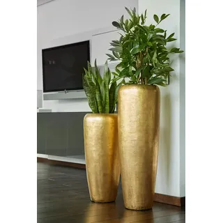 Edle & Hochwertige Pflanzvase/Pflanzkübel - Fiberglas - Mit Einsatz – Indoor – Metallic/Metallisch Blumenkübel/Pflanzgefäß/Vase/Kübel (Groß: 120cm, Gold)