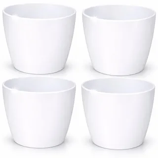 PECZEKO Glänzende Blumentöpfe - Deko Pflanztopf für Blumen & Kräuter - Langlebige & leichte runde Kunststoff-Pflanzentöpfe für Wohn- & Esszimmer, Küche, Terrasse, Balkon - 4er-Set - (Weiß, ø 12 cm)