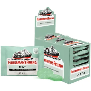 Fisherman's Friend Mint, 24er Vorratsbox, Pfefferminze und Menthol Geschmack, mit Zucker & vegan, Bonbons für frischen Atem, 24 x 25g