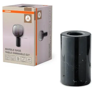 Osram Decor Marble Base Tischleuchte, Schwarz Marmor, E27 Fassung, Dimmbar, Schalter, Textilkabel, 80mm