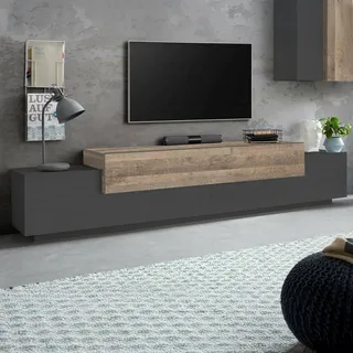 Dmora Nico Fernsehschrank 240x45x52 cm Schwarz/Ahorn Holz/Metall