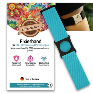 Diasticker® | Freestyle Libre 3 - Fixierband | Flexibel - Wasserfest - Starker Halt | Sensor-Schutz, Fixierung für Freestyle Libre Sensor | Halter: Schwarz (Small: 18-25 cm, Türkis)