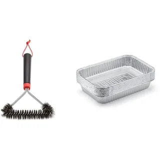 Weber Three-Sided Grill Brush Dreiseitige Grillbürste, 30 cm, Schwarz/Silber, 6277 & 6415 Small 7-1/2-Inch-by-5-inch Aluminum Drip Pans, Set of 10