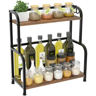 FEXPLENDID Gewürzregal Stehend & gewürz organizer | Organizer mit Arbeitsplatte Küche, 43x40x18cm, Metall & Holz | regal klein für Zuhause & Büro(SW-2-lagig)