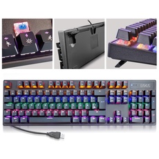 Eaxus® Mechanische Gaming Tastatur - LED Gaming Keyboard mit Makrotasten & Blue Switches, USB 1000 Hz Pollingrate, QWERTZ, Schwarz