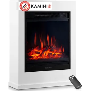 KAMINIO Elektrokamin Kalle - Elektrischer Standkamin mit Heizung, 3D-Flammeneffekt, Fernbedienung (Weiß)
