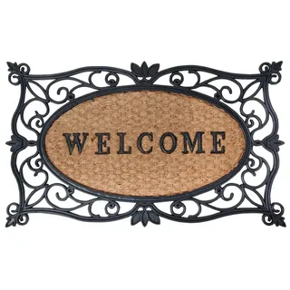 Esschert Design Schmutzfangmatte, Fußmatte mit Motiv „Welcome“ in schwarz mit Kokoseinlage, ca. 75 cm x 45 cm