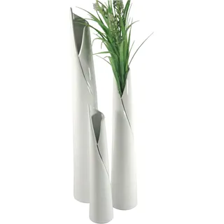 Vasen 3er Set - Keramik Vase Weiß, Modern, Minimalistisch - Deko Vasen für Pampasgras und Blumen, Handgefertigte Blumenvase, 30-50cm hoch