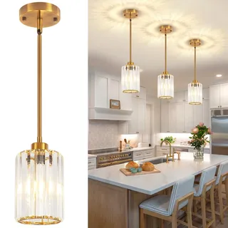 Pendelleuchte Modern Kristall Hängelampe Höhenverstellbare Esstischlampe E27 Fassung für Kücheninsel, Esszimmer, Flur, Wohnzimmer - Gold