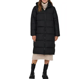 ONLY Damen Steppmantel ONLMontana Long Puffer Jacket gesteppter Parka mit Kapuze 15226559 Black M