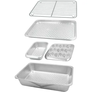 MasterClass 5-teiliges Backset aus recyceltem Aluminium, stapelbares Backformenset mit Bräter, Muffinform, 2-Pfund-Kastenform, Backblech und Drahtgitterrost