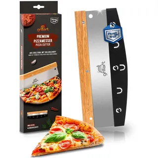 grillart® Premium Pizzamesser – Extra scharfer Edelstahl Pizzaschneider mit 32 cm Klinge und Holzgriff für müheloses und präzises Schneiden – hochwertiges Wiegemesser – effizienter als Pizzaroller