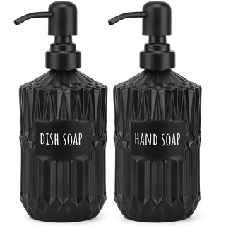 Segbeauty Seifenspender Schwarz Matt, 2 Stück Pumpflasche aus Klassisch Strukturiertes Glas, 450 ml Glasflaschen zum Befüllen, Shampoospender mit Aufkleber, Zweiteiliges Zubehör für die Dusche Bad