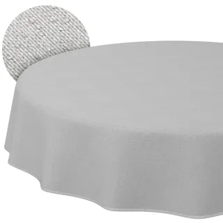 ANRO Tischdecke abwaschbar Grau Leinenoptik Rund 140 cm – Gartentischdecke Indoor Outdoor wasserabweisend schmutzabweisend pflegeleicht mit Saum