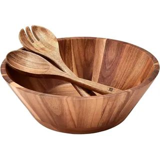 JF JAMES.F Salatschüssel Holz, Große Runde Salatschüssel Set Ø 30 cm Akazienholz Schüssel mit Salatbesteck, XXL Rührschüssel mit Holzlöffel & Gabel Obstschale Brotschale Nachhaltige Holz Schüssel