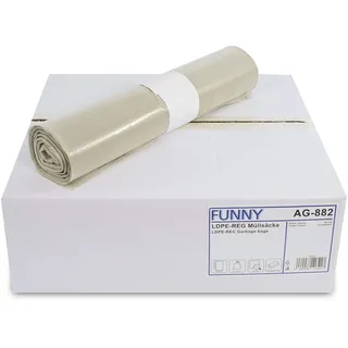 Funny ® - Recycelte Müllsäcke Transparent; reißfeste Müllbeutel 120 l, Typ 60, gerollt, 250 Stück, 1er Pack (1 x 250 Stk.)