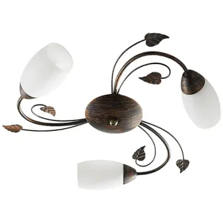 Lindby Glas Deckenlampe Florentiner Stil, Deckenstrahler Landhaus schwarz gold gebürstet ohne Leuchtmittel Deckenleuchte Küche Wohnzimmer Esszimmer