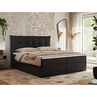 MKS MEBLE Boxspringbett 160x200 mit Bettkasten und Matratze H3, Polsterbett 160x200 mit Bettkasten, Bett 160x200 mit Stauraum und Topper - Premium-10 - Schwarz Kunstleder - Schwarz