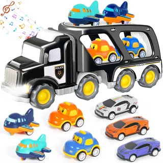 Vautvis Auto Kinder Spielzeug Ab 3 Jahre, Polizeiauto Mit Licht & Sound, Mini Spielzeug Fahrzeuge, Spielzeugauto, Kinderspielzeug Ab 3 Jahre, Weihnachten Geschenk Jungen Ab 3 4 5